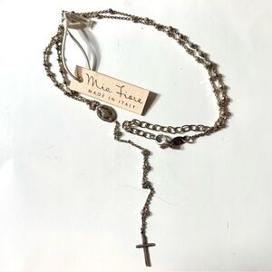 NWT 925 SterlingSilver Italian Rosary Beads Chain & Cross Necklace 12.5" Rosario